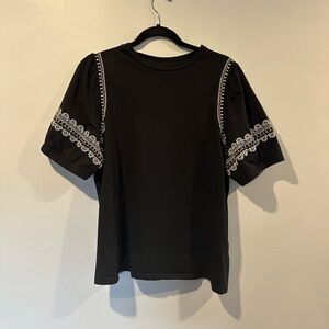 Penningtons | Black Short Sleeve Top w Embroidered Sleeves
